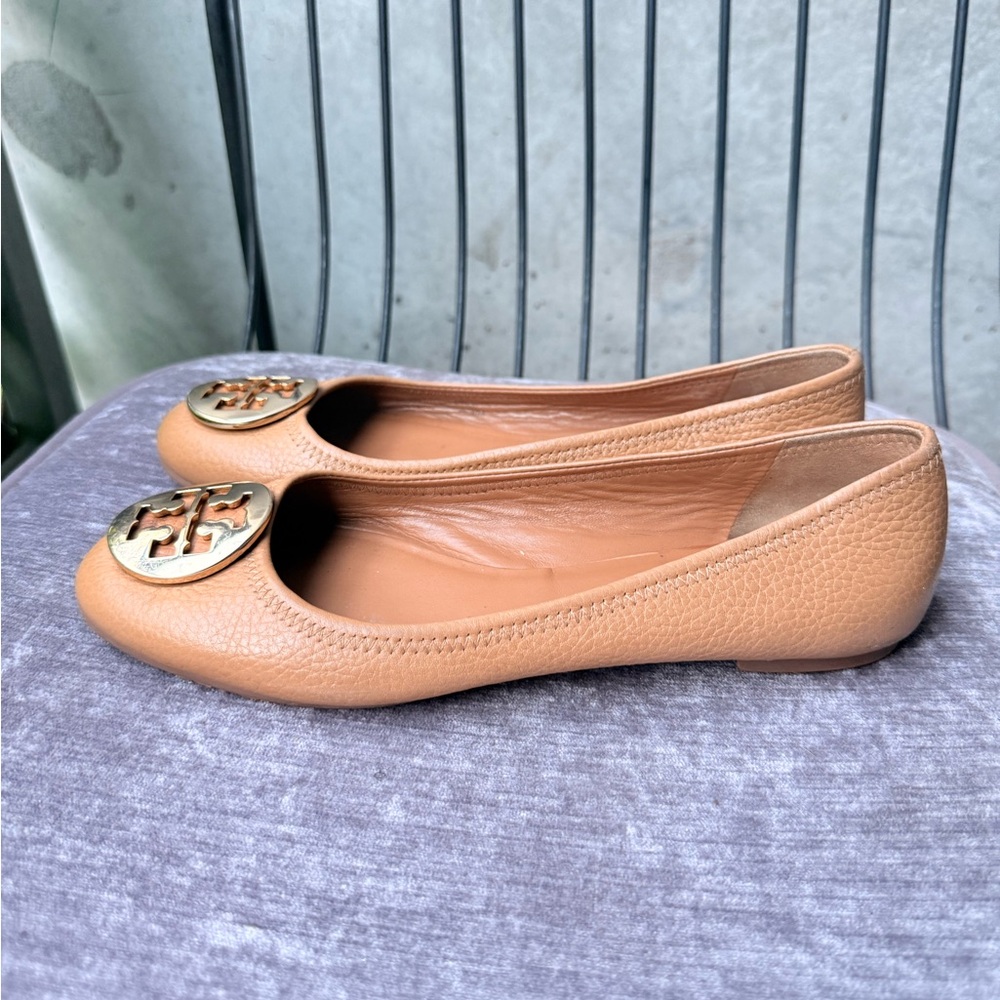 Tory Burch Tan Gold Flats Classic Leather Loafers